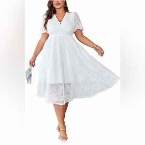 NWT EYWOL Women's 3XL Plus Size Cocktail VNeck Short Sleeve Lace Midi Dress